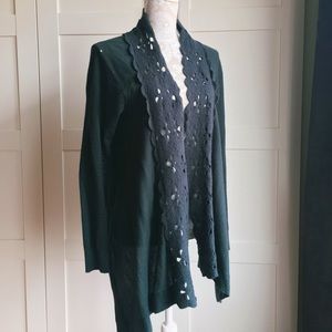 ANTHROPOLOGIE: Dark green wool/felt cardigan